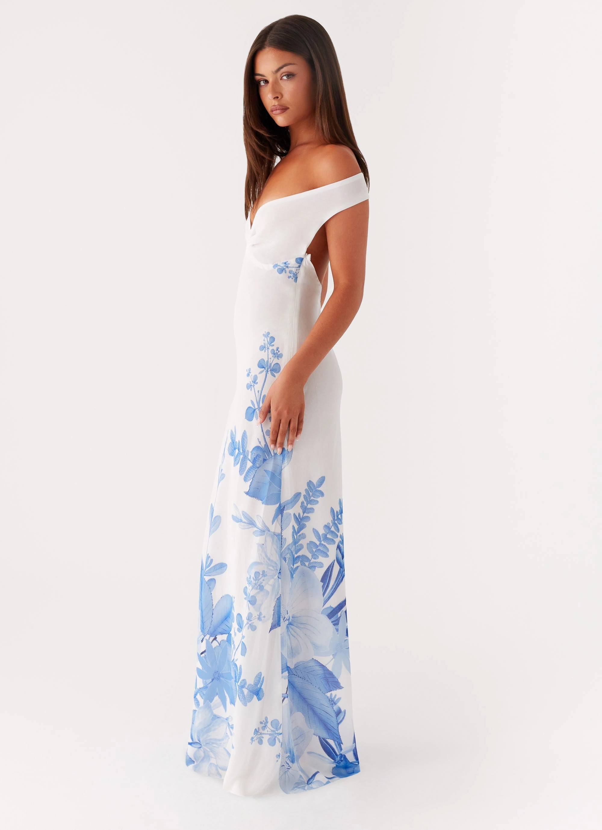 Satin Layers Fine Details Krissa Maxi Dress - Blue Floral