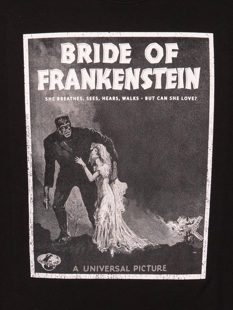 TemperatureRegulating Spandex Enhanced Elasticity Universal Monsters: Bride of Frankenstein Vintage Movie Advertisement Sweatshirt in Black (unisex)