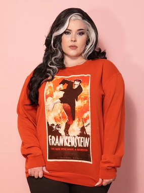 Universal Monsters: Frankenstein Vintage Movie Poster Sweatshirt in Rust Red (unisex) Biodegradable Fibers informal gathering Universal Monsters: Frankenstein Vintage Movie Poster Sweatshirt in Rust Red (unisex)