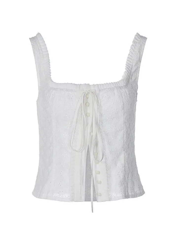 Uniwim ootd Square Neck Embroidery Cutout Cami Top