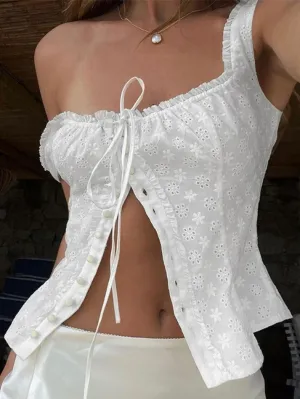 Uniwim ootd Square Neck Embroidery Cutout Cami Top