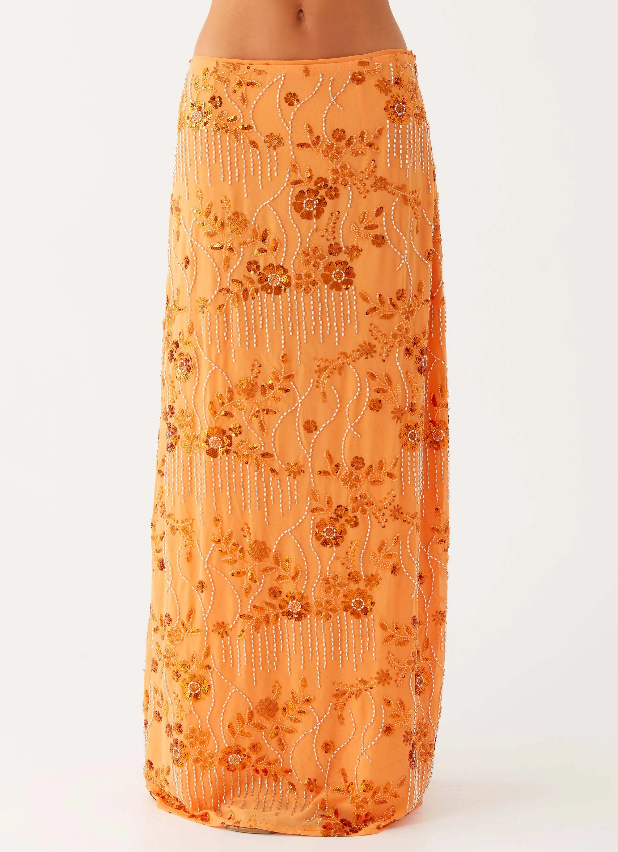 Corinna Low Rise Sequin Maxi Skirt - Orange Non Irritating Tags