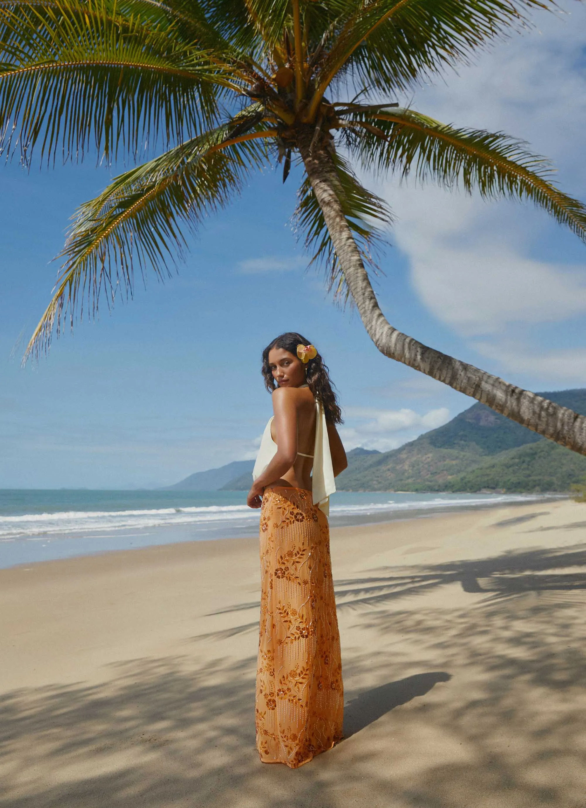 Casual Comfort Sport Performance Design Corinna Low Rise Sequin Maxi Skirt - Orange