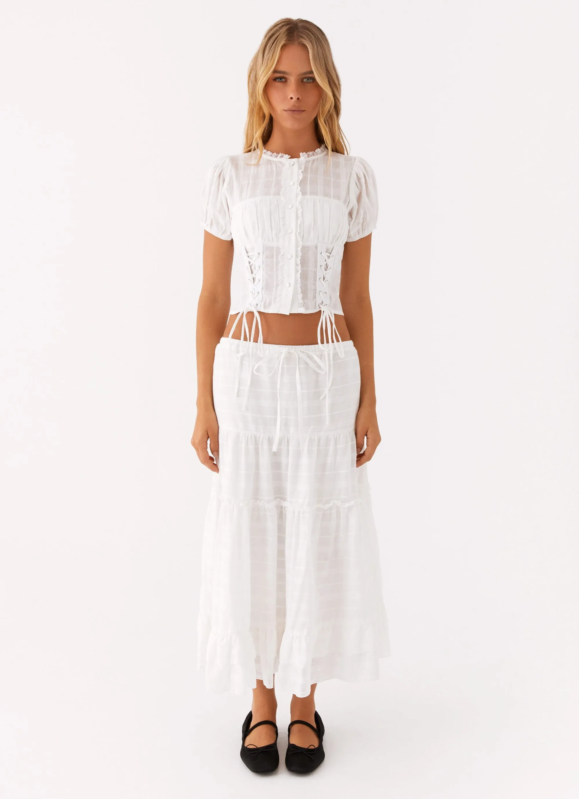 Slim wear Beatrix Frill Midi Skirt - White