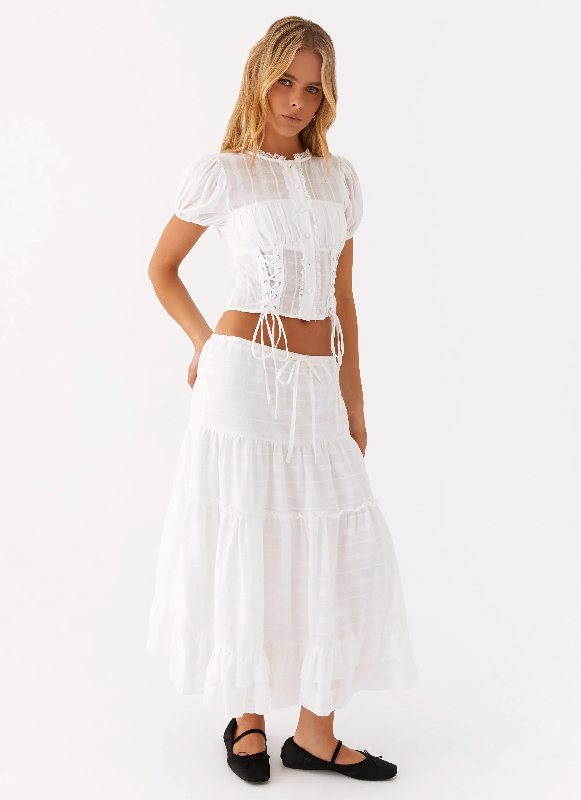 Performance Ready Beatrix Frill Midi Skirt - White