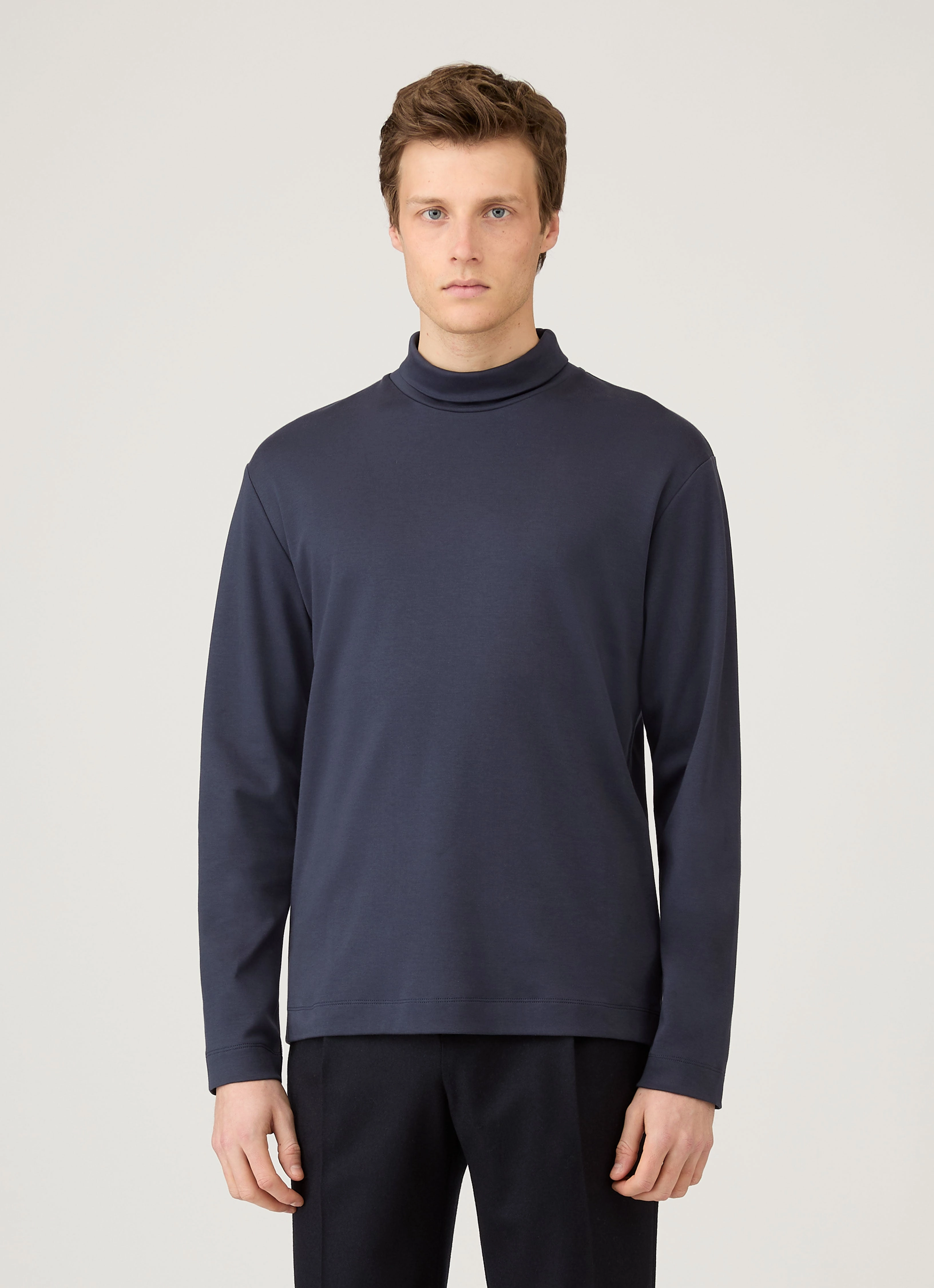 Non Iron Finish Men's Roll Neck Heavyweight T-shirt in Navy