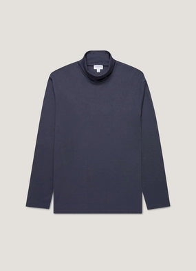 Urban Comfort Men's Roll Neck Heavyweight T-shirt in Navy Men's Roll Neck Heavyweight T-shirt in Navy UV Protection Fabric
