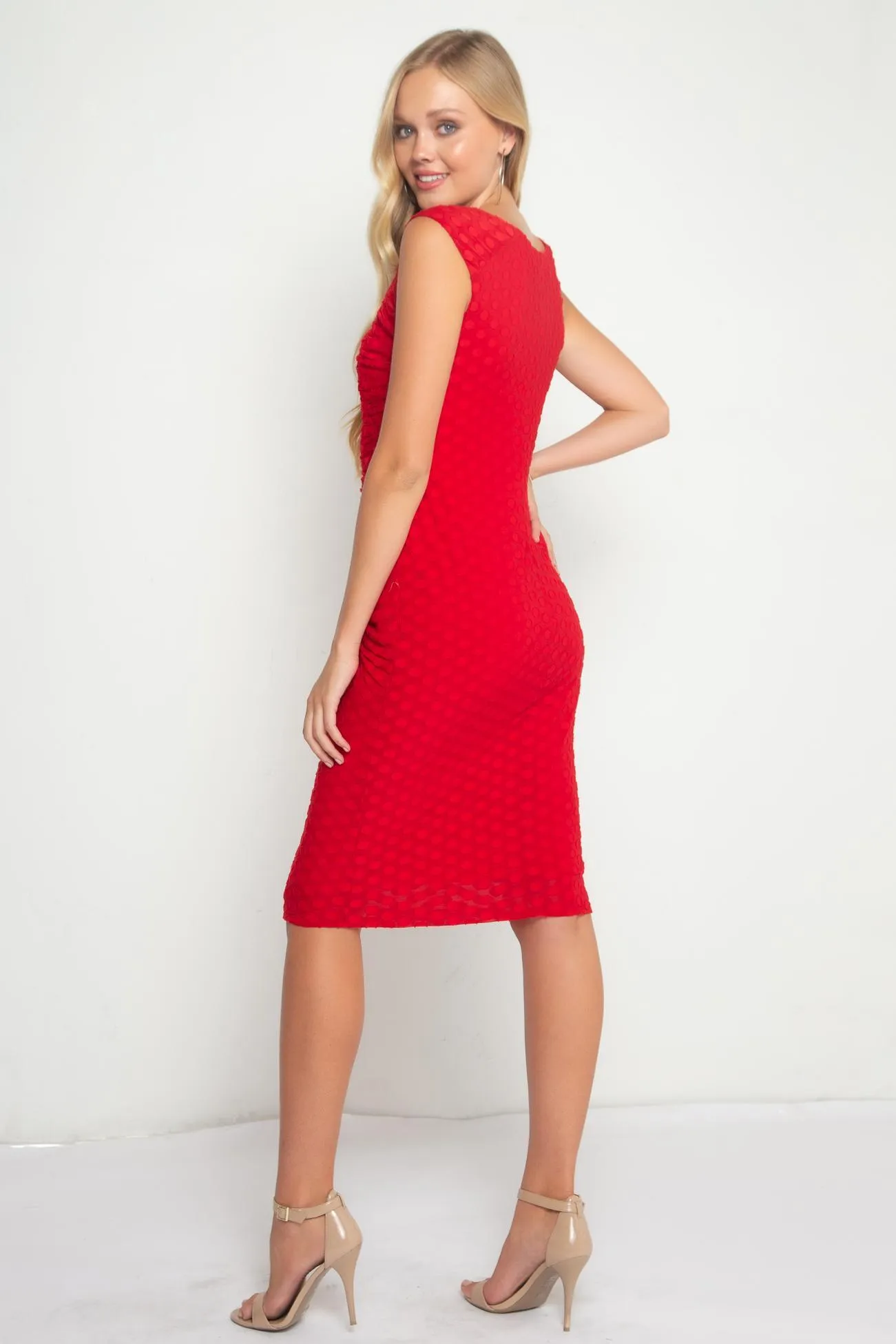 Cruise-Wear Comfy Yet Stylish Urchin Cinched Midi Dress ?C Red