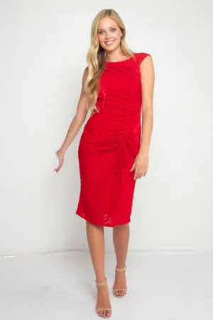 Urchin Cinched Midi Dress ?C Red All-Occasion Wear Comfortable Silhouette Lightweight-Lining Urchin Cinched Midi Dress ?C Red