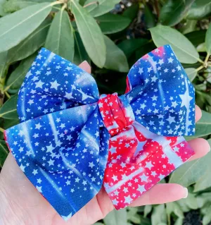 USA Patriotic Tie Dye Star Fabric Hand Tied Bow Headband | Hair Clip