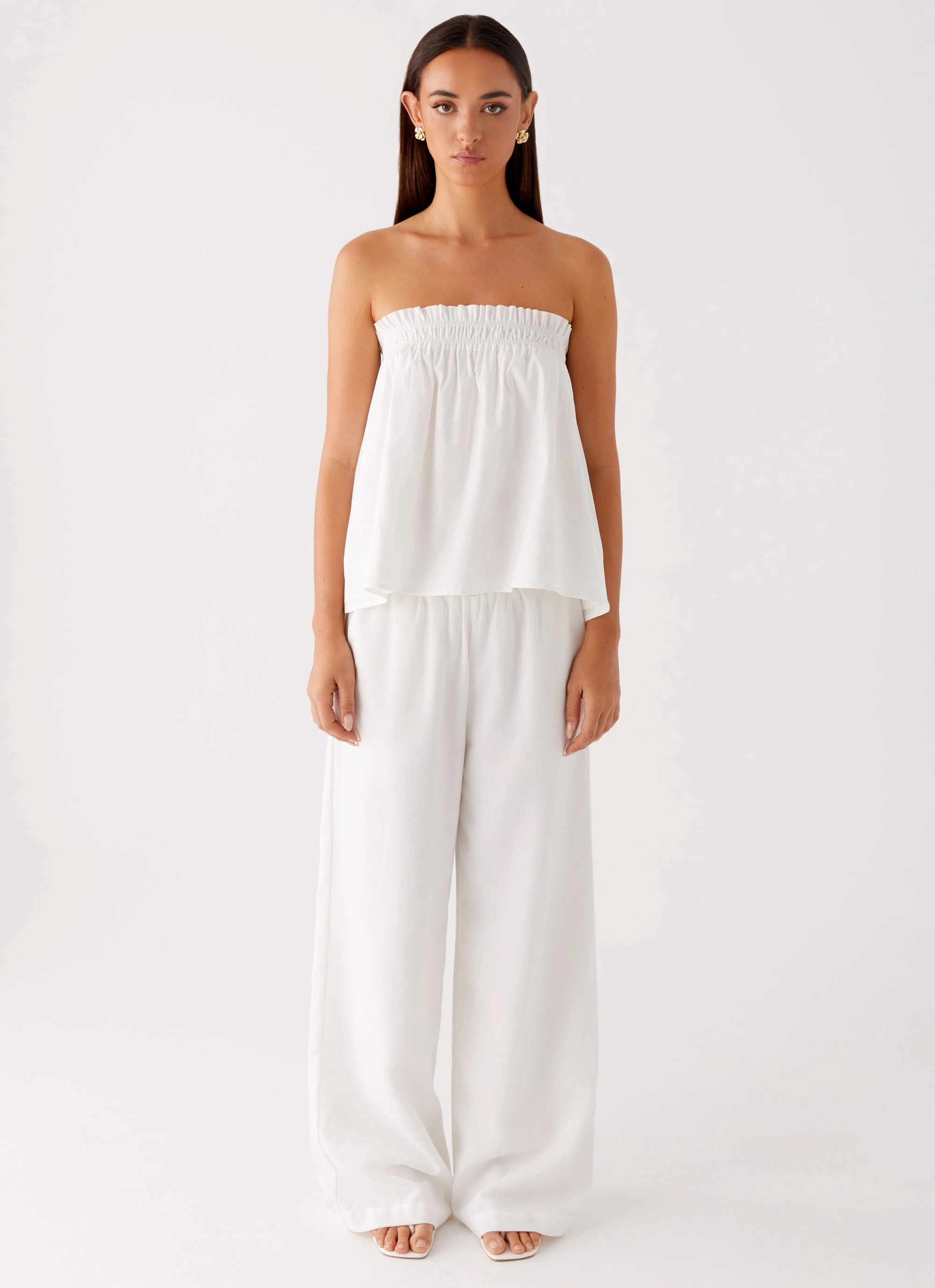 NoSlip Grip Resilient Fabric Blend Wynter Babydoll Top - White