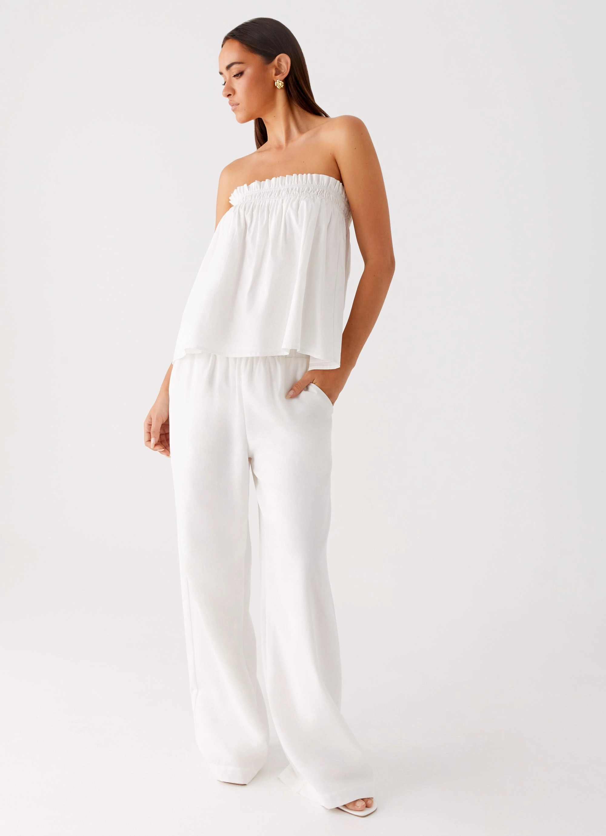 Wynter Babydoll Top - White Flattering Drape