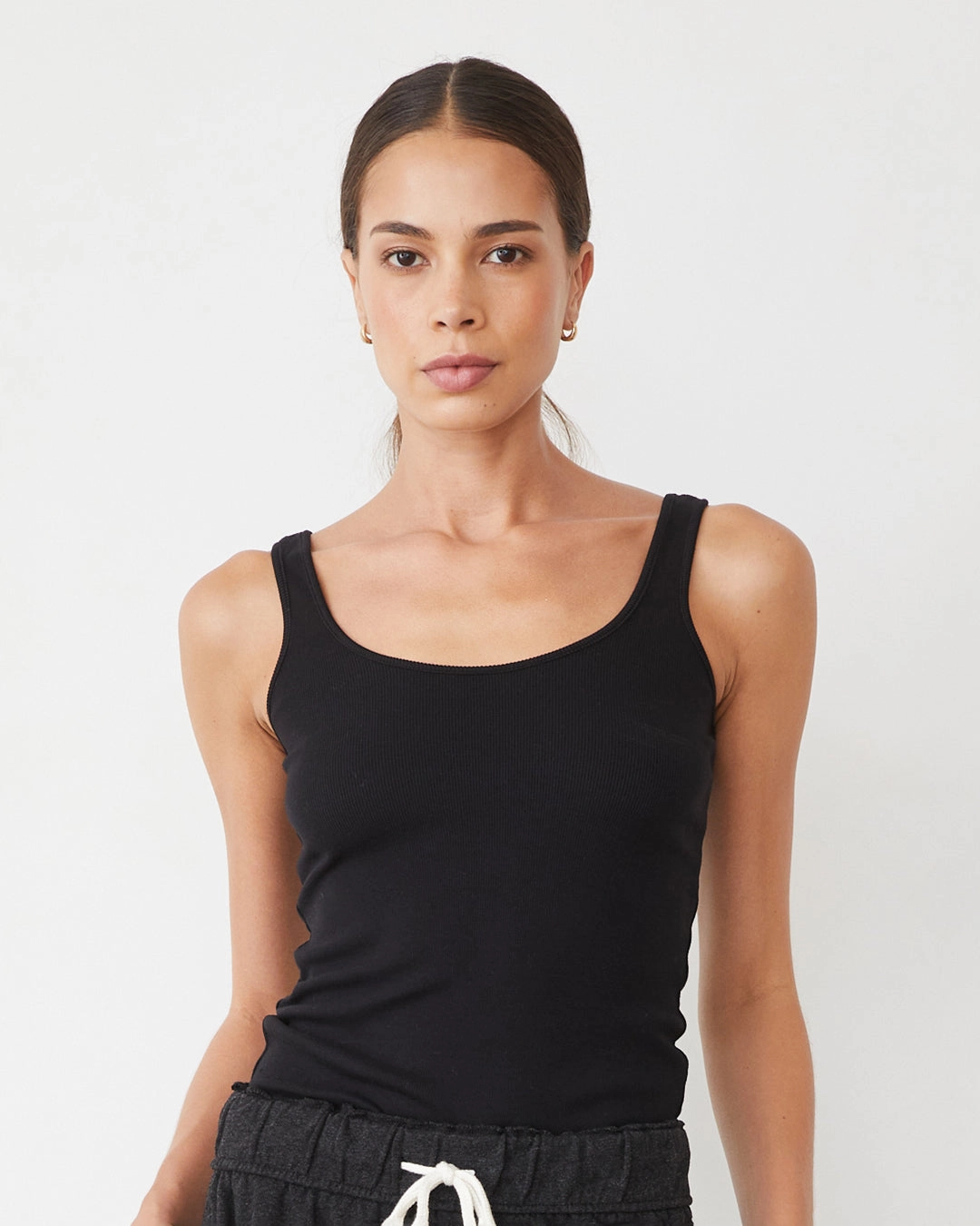 Supimaluxe Rib Scoop Neck Tank Contrast Stitch Detail