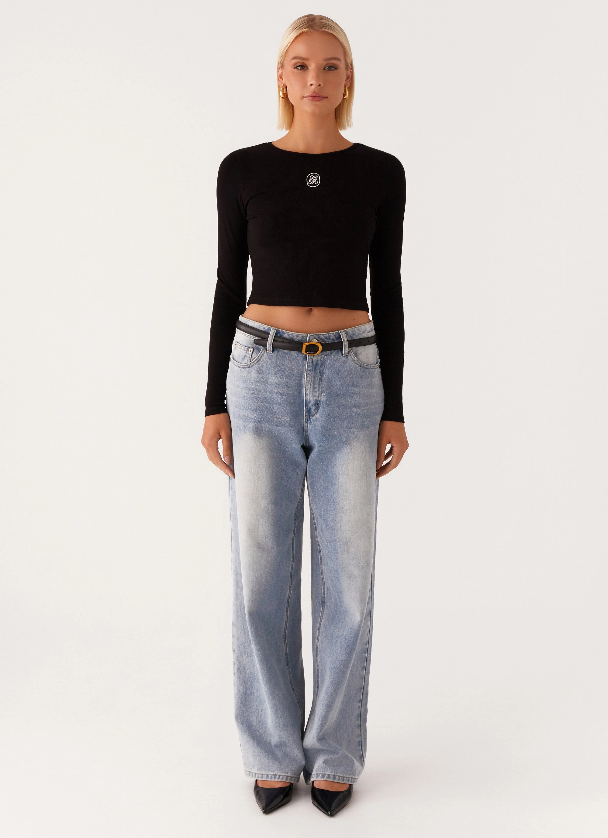 Signature Monogram Long Sleeve Tee - Black AntiPillingTechnology Everyday Comfort