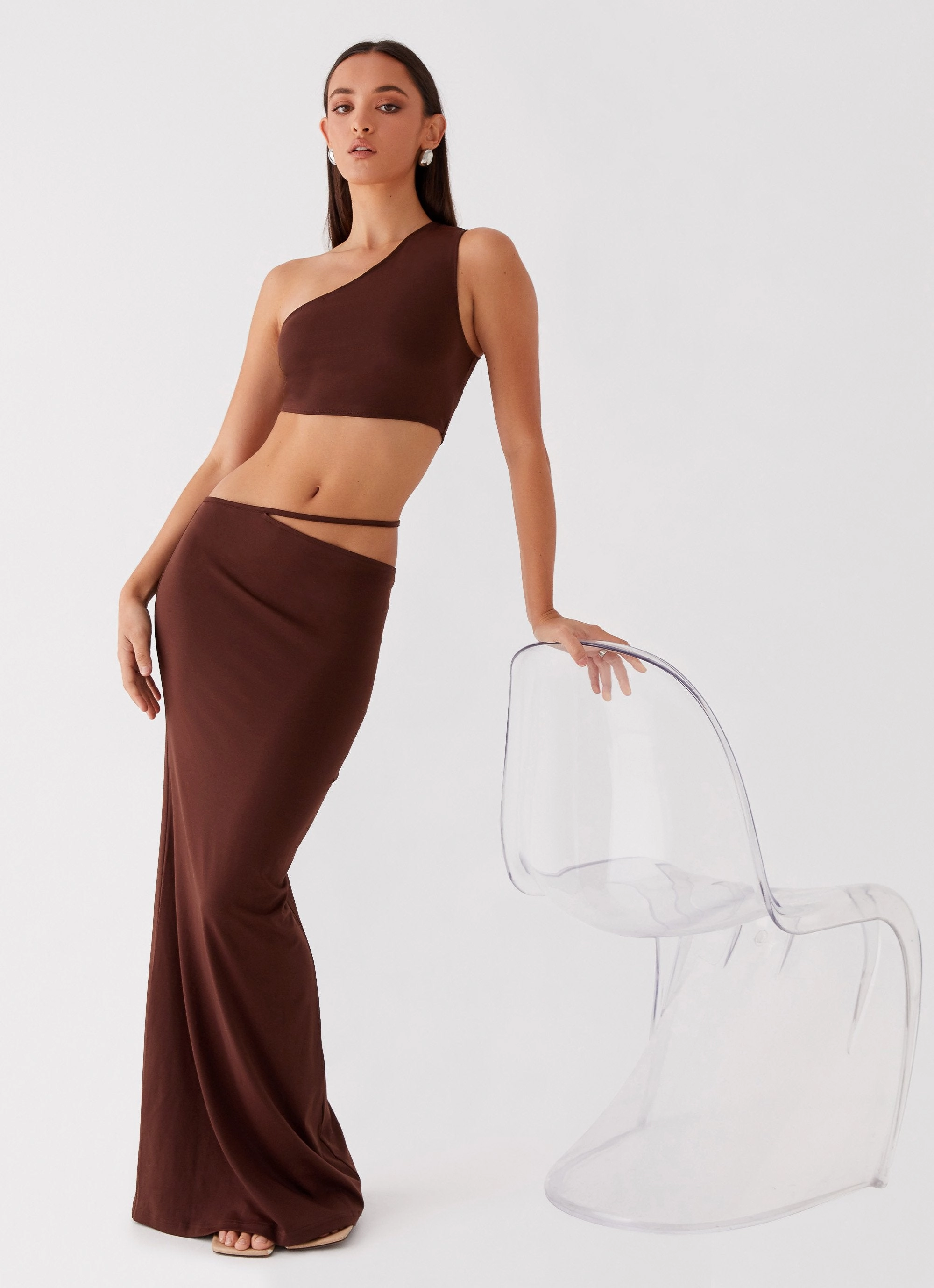 Like You Do One Shoulder Crop Top - Chocolate QuickRelease Fastener