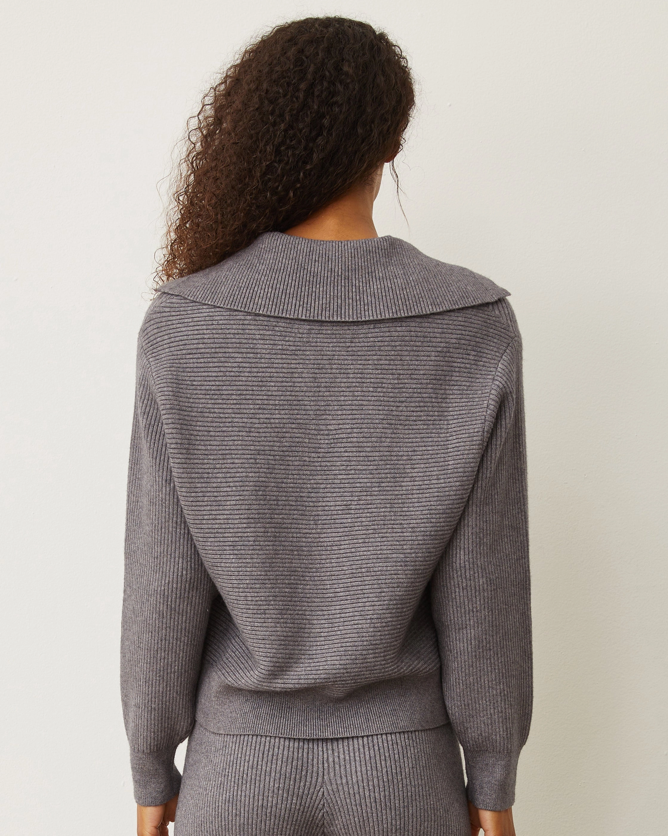 Softknit Rib Collared Sweater NonRestrictive Cut Breathable back panel