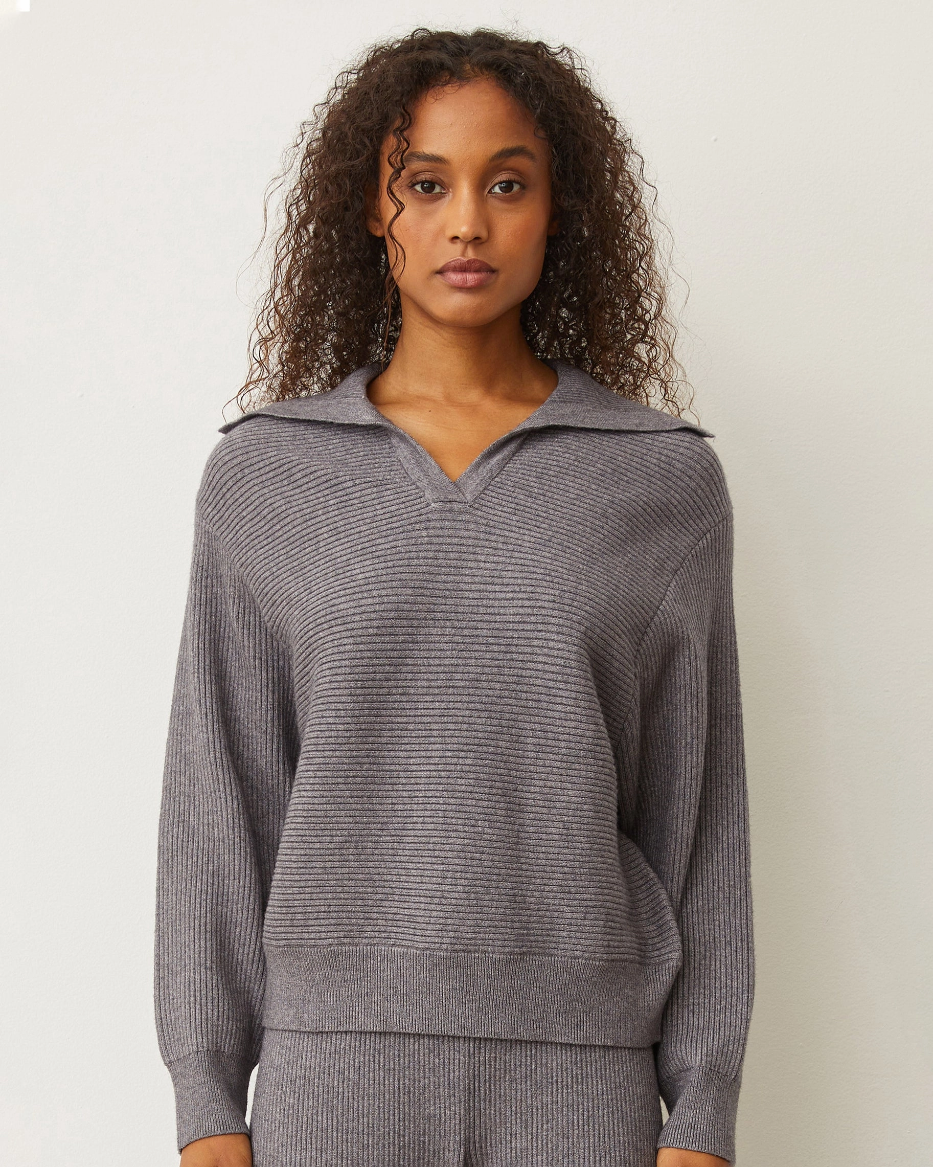 SlubTexture Softknit Rib Collared Sweater
