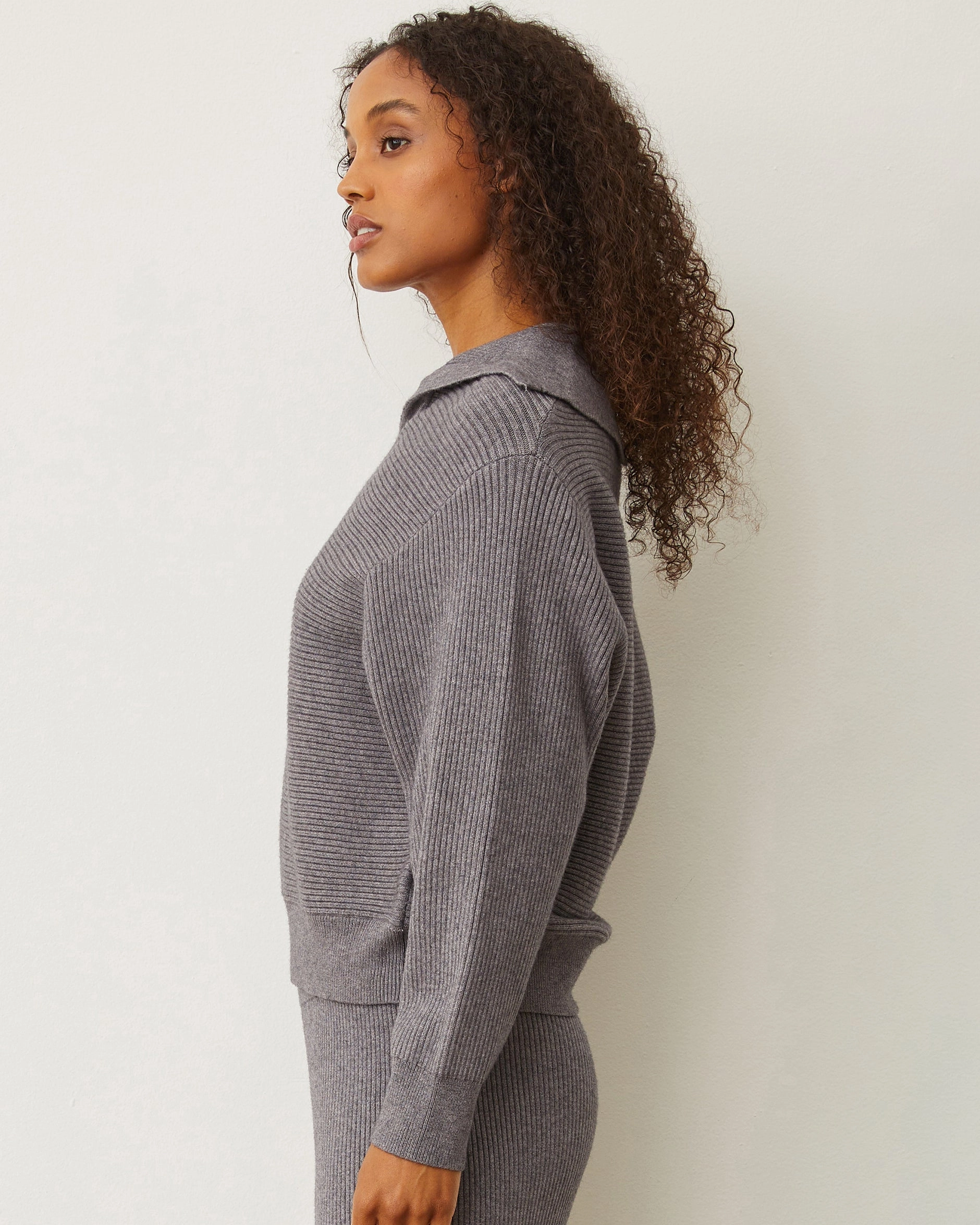 Softknit Rib Collared Sweater SoftTouch Flexible Shoulder Gusset