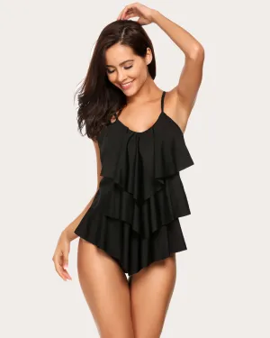 V-Neck Ruffle Layered Two Piece Swimsuits