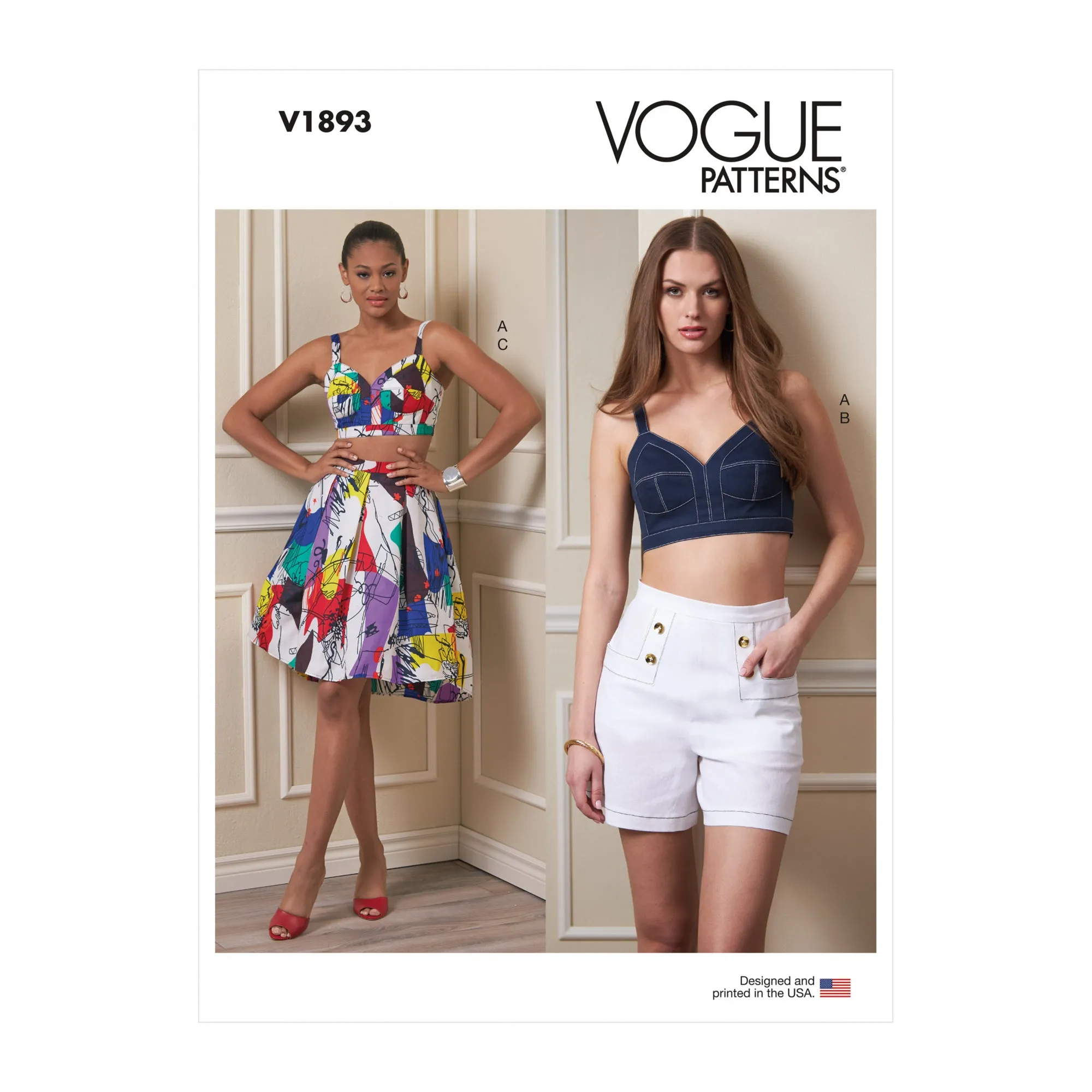 V1893 Misses' Top, Shorts and Skirt