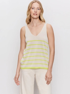 V-Neck Knitwear Tank Muslin Desert Lime Stripe Breathable Openwork Design V-Neck Knitwear Tank Muslin Desert Lime Stripe Relaxed Armhole Fit Versatile Casual Look