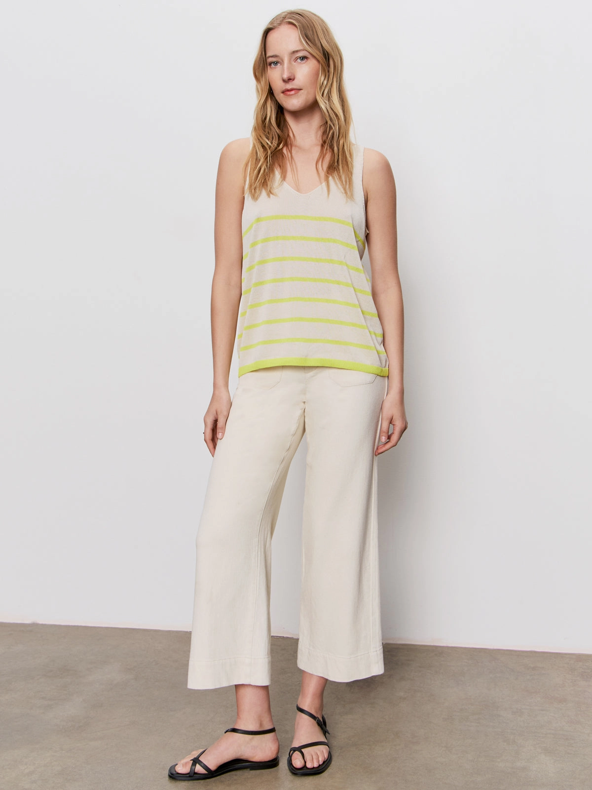 windy days V-Neck Knitwear Tank Muslin Desert Lime Stripe