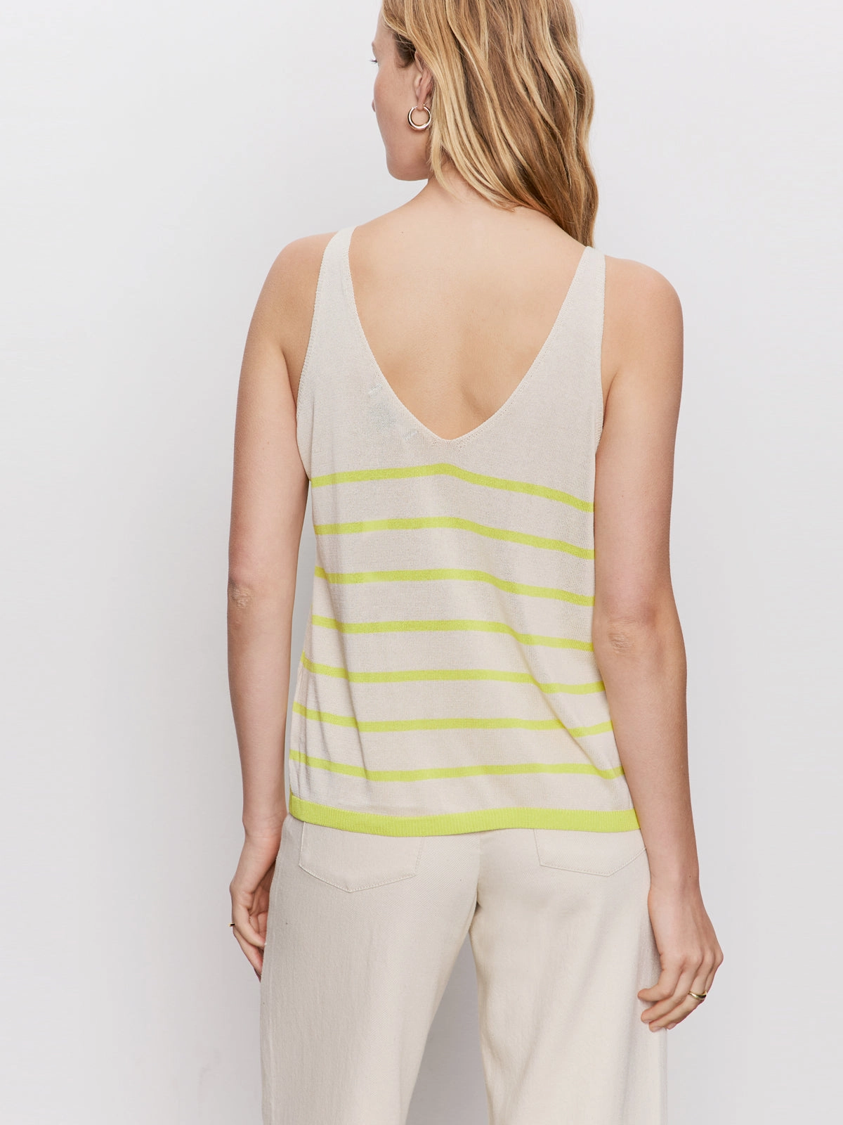 V-Neck Knitwear Tank Muslin Desert Lime Stripe FrayResistant Edging Office Casual