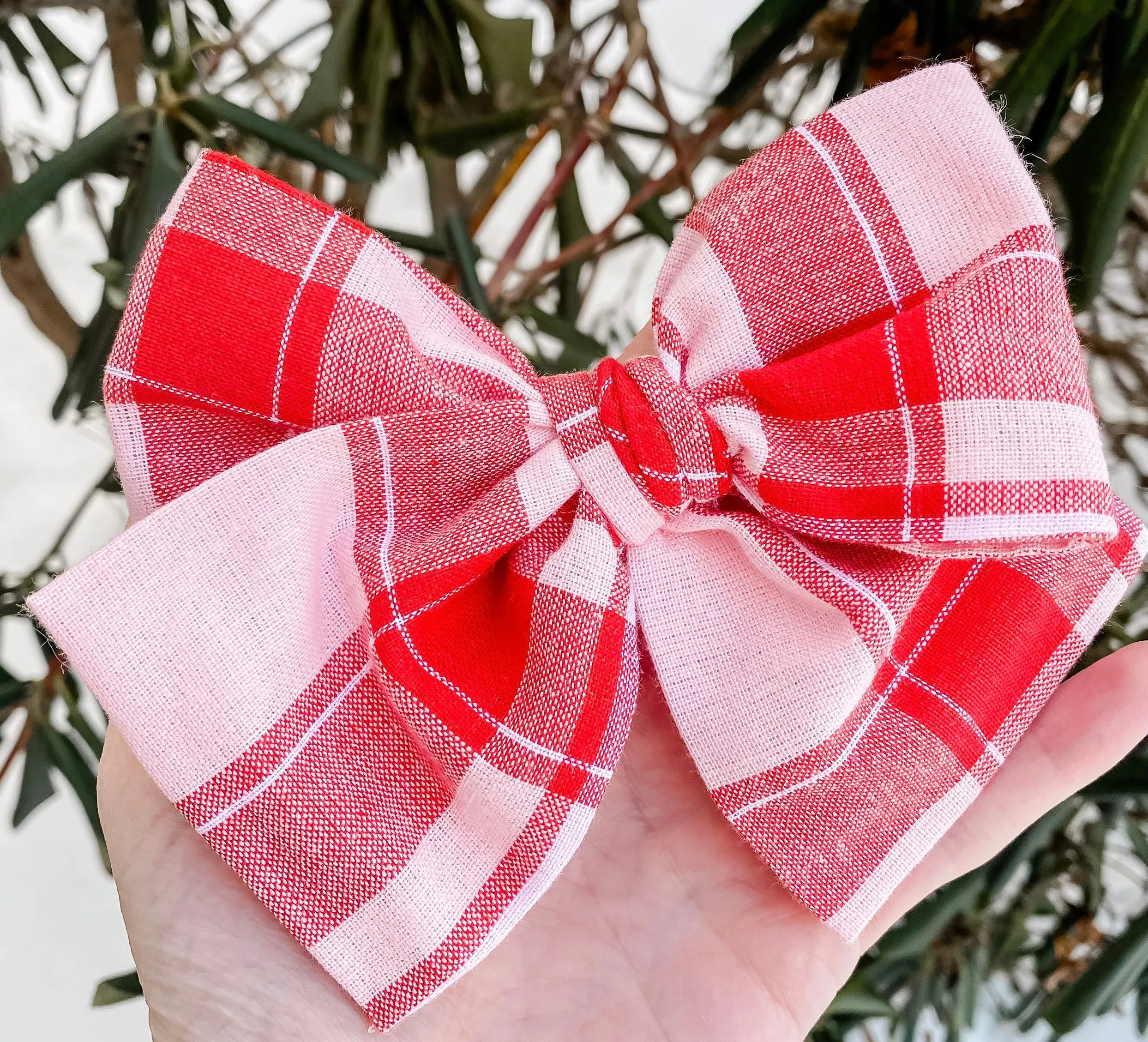 Valentine Plaid Hand Tied Fabric Bow Headband | Hair Clip