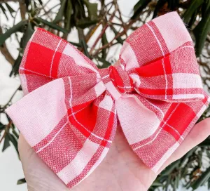 Valentine Plaid Hand Tied Fabric Bow Headband | Hair Clip