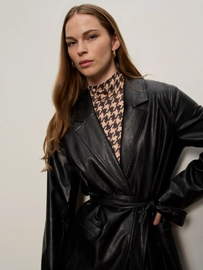 Vegan Leather Coat Black Snow - appropriate Active Commute Flexible Design Vegan Leather Coat Black