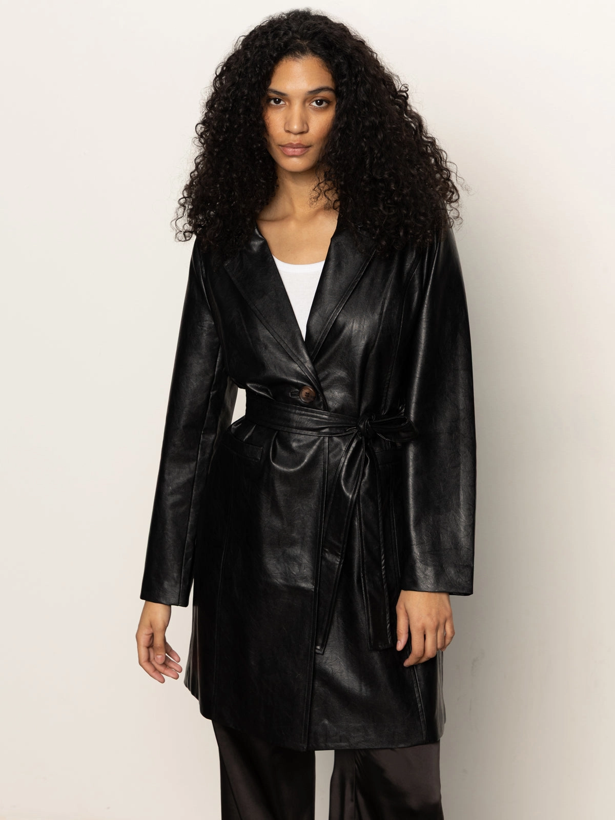 Vegan Leather Coat Black Softshell Fabric Morning Layer