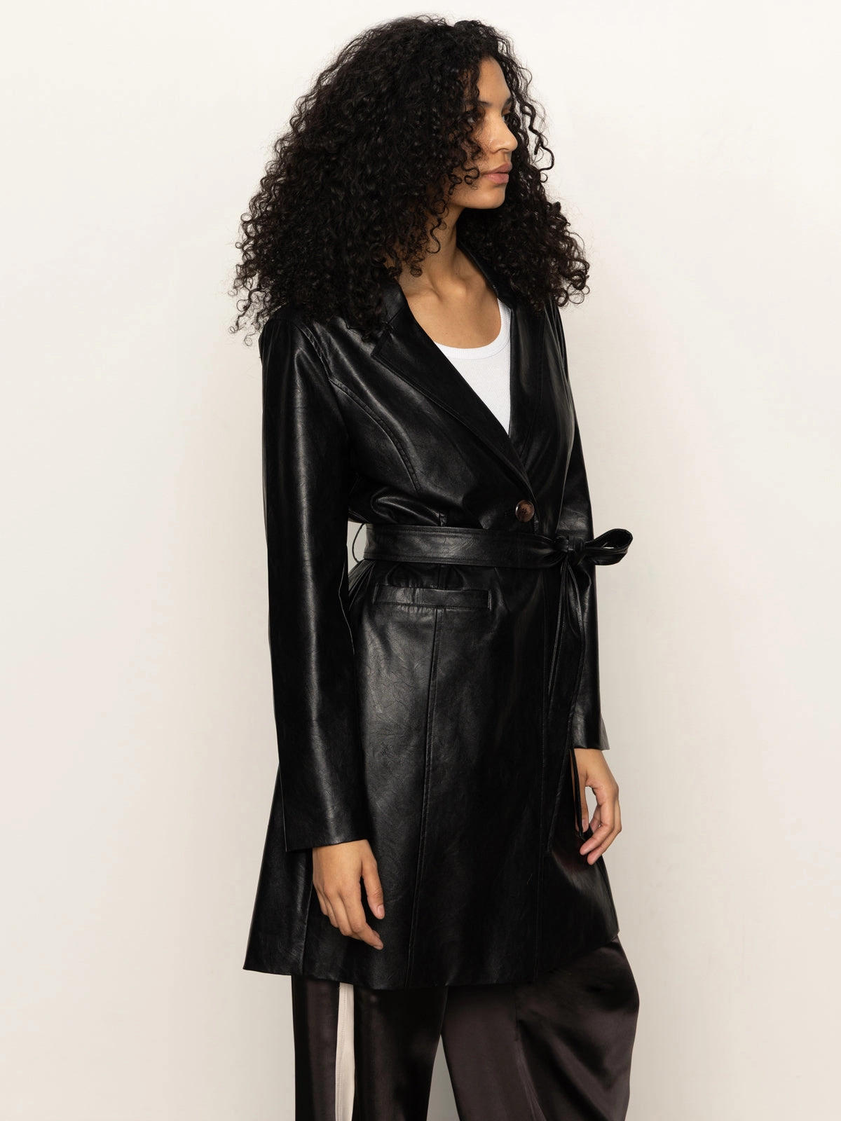 License Vegan Leather Coat Black