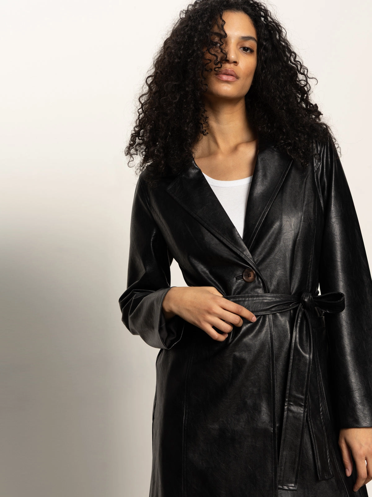 Vegan Leather Coat Black full-zip City Explorer