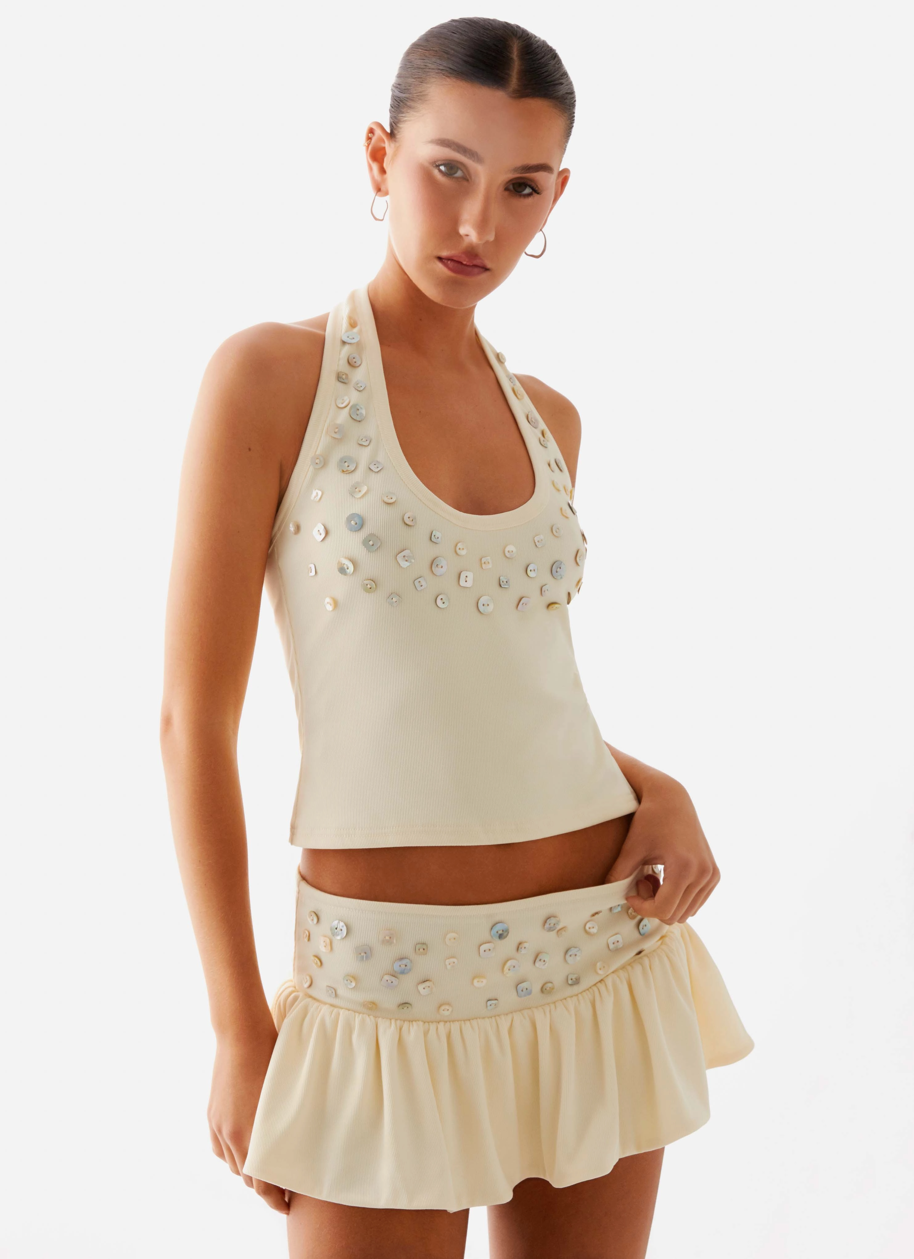 Vegas Nights Halter Neck Top - Yellow Elegant Look AntiPilling Surface