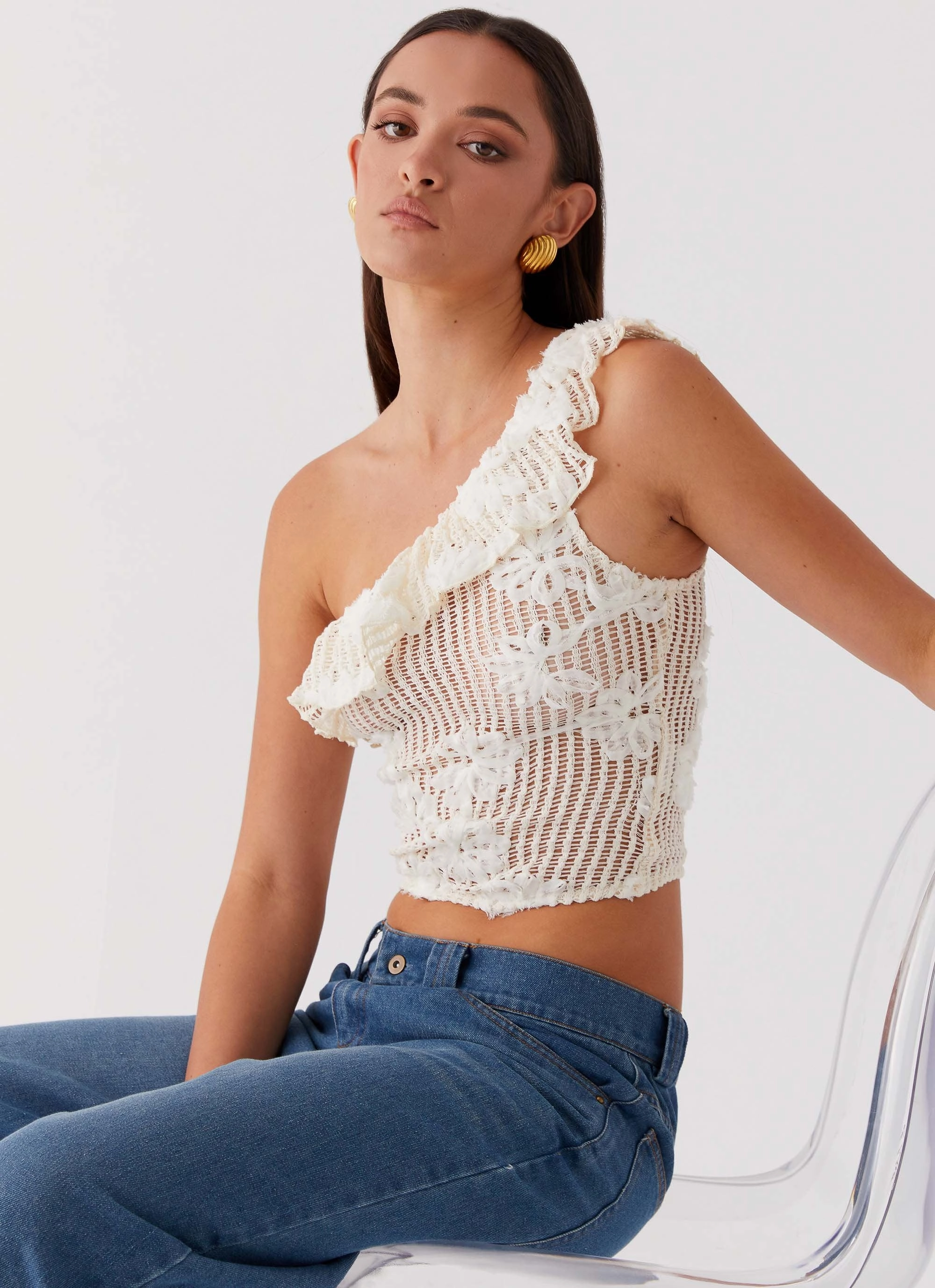 DropShoulderConstruction PortableOption Juilette One Shoulder Top - Ivory