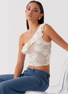 Ventilated Mesh Juilette One Shoulder Top - Ivory DropShoulderConstruction PortableOption Juilette One Shoulder Top - Ivory
