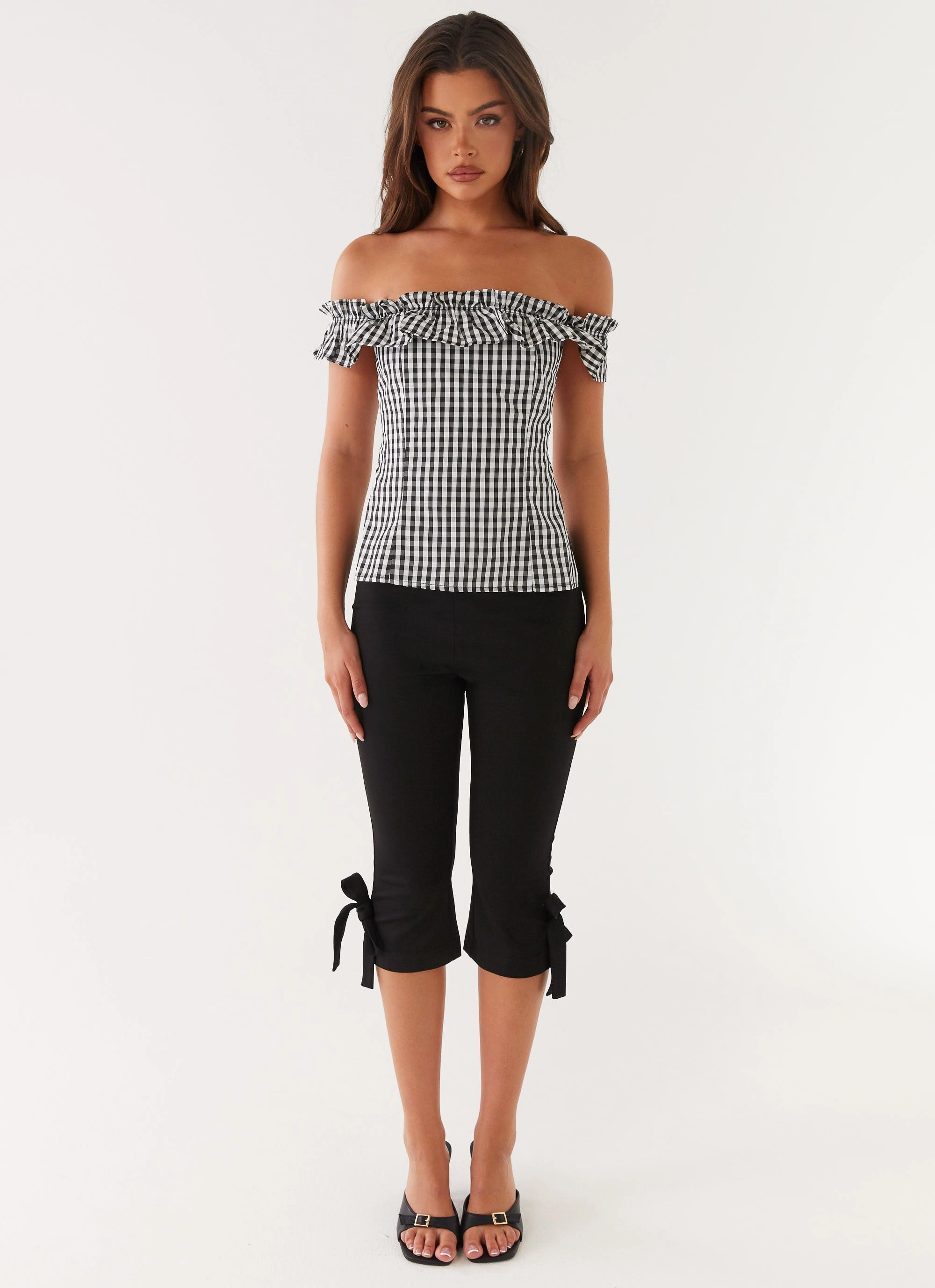 Gwyneth Top - Black Gingham Stretch Fit Engineering