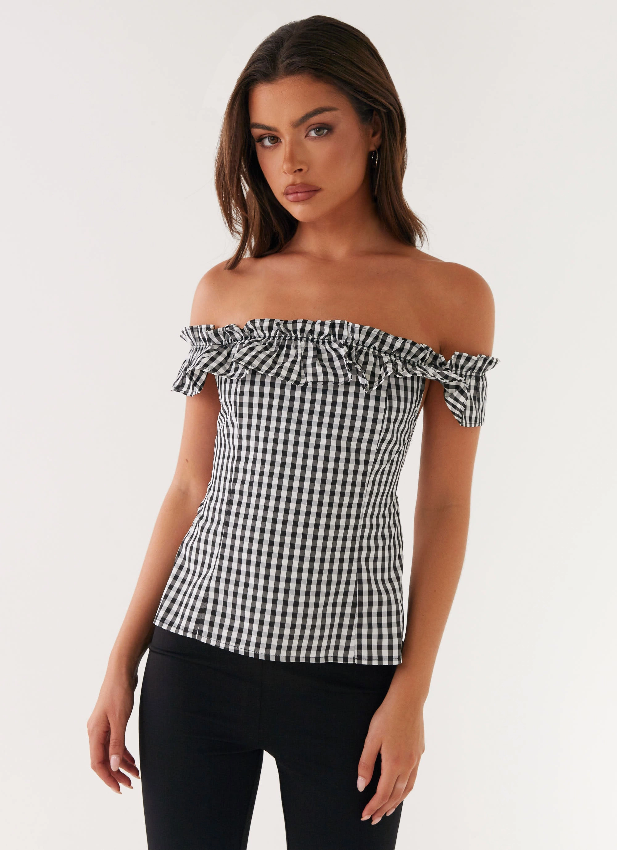 Gwyneth Top - Black Gingham Ribbed Hemline LightReflective