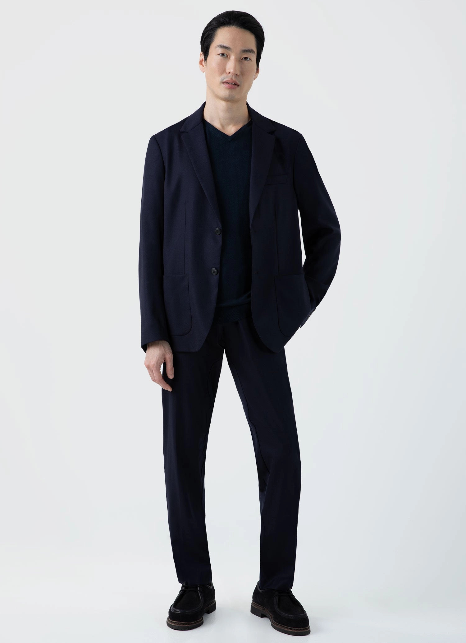 Men's Extra-Fine Merino V-neck in Light Navy Classic Appeal Gradient Colorfast Dye