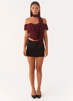 Cool and Breezy GarmentWashed Texture Trinity Chiffon Scarf Top - Deep Maroon