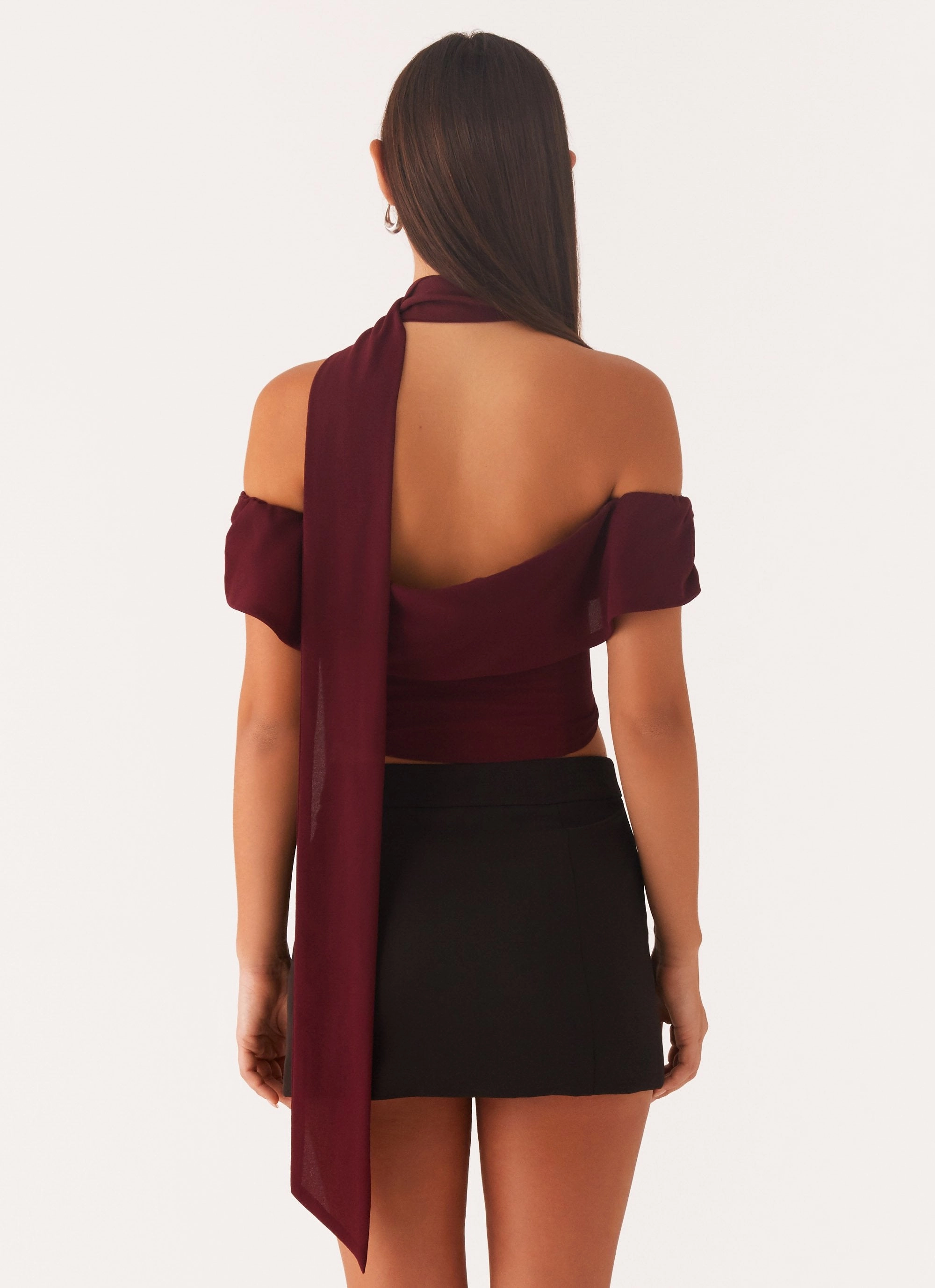 Trinity Chiffon Scarf Top - Deep Maroon LongWearingComfort Stretchable Waistband