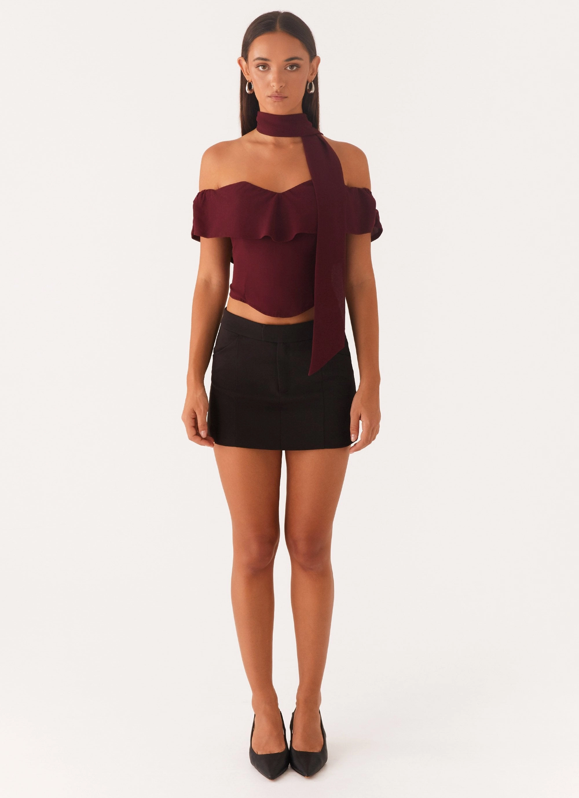 Cool and Breezy GarmentWashed Texture Trinity Chiffon Scarf Top - Deep Maroon