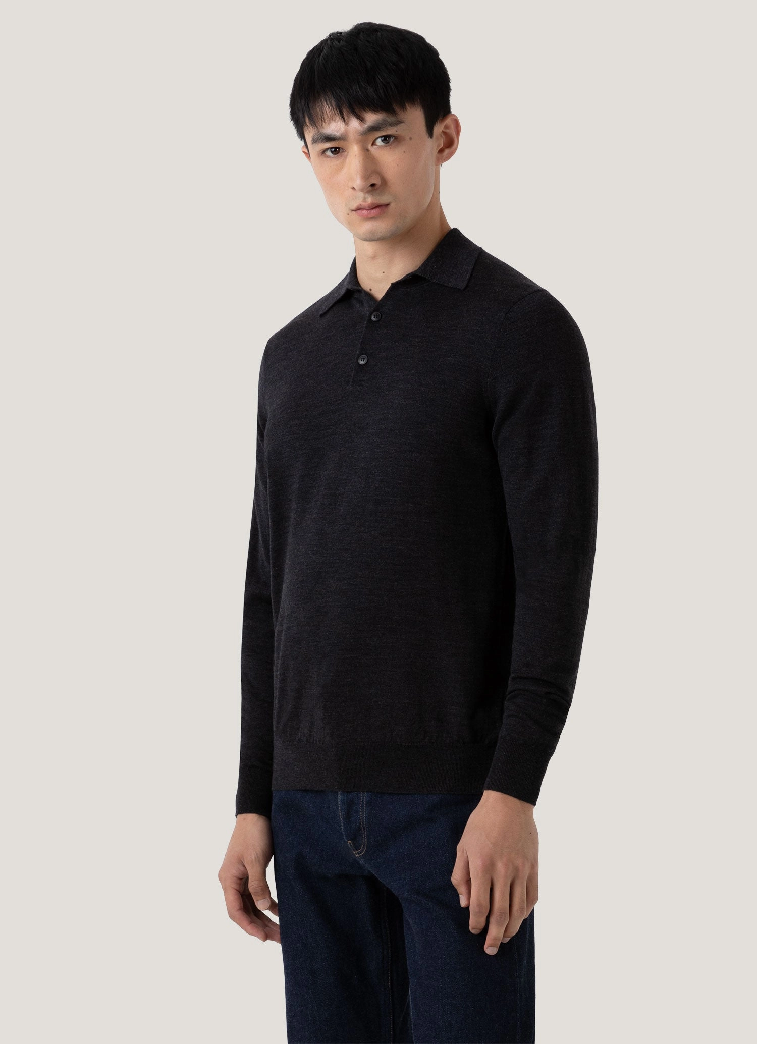 Chill Vibe Elegant Top Men's Extra-Fine Merino Polo Shirt in Charcoal Melange