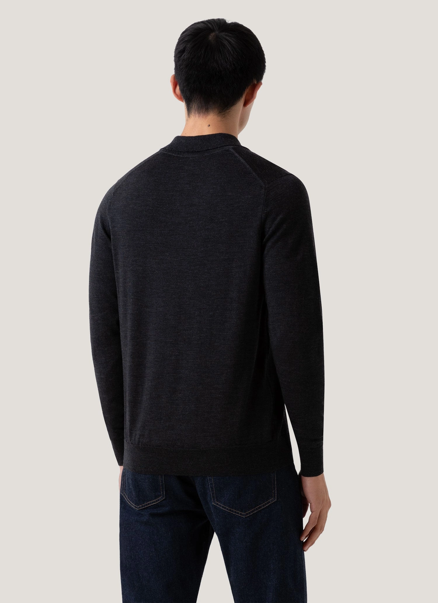Men's Extra-Fine Merino Polo Shirt in Charcoal Melange Weekend Wear