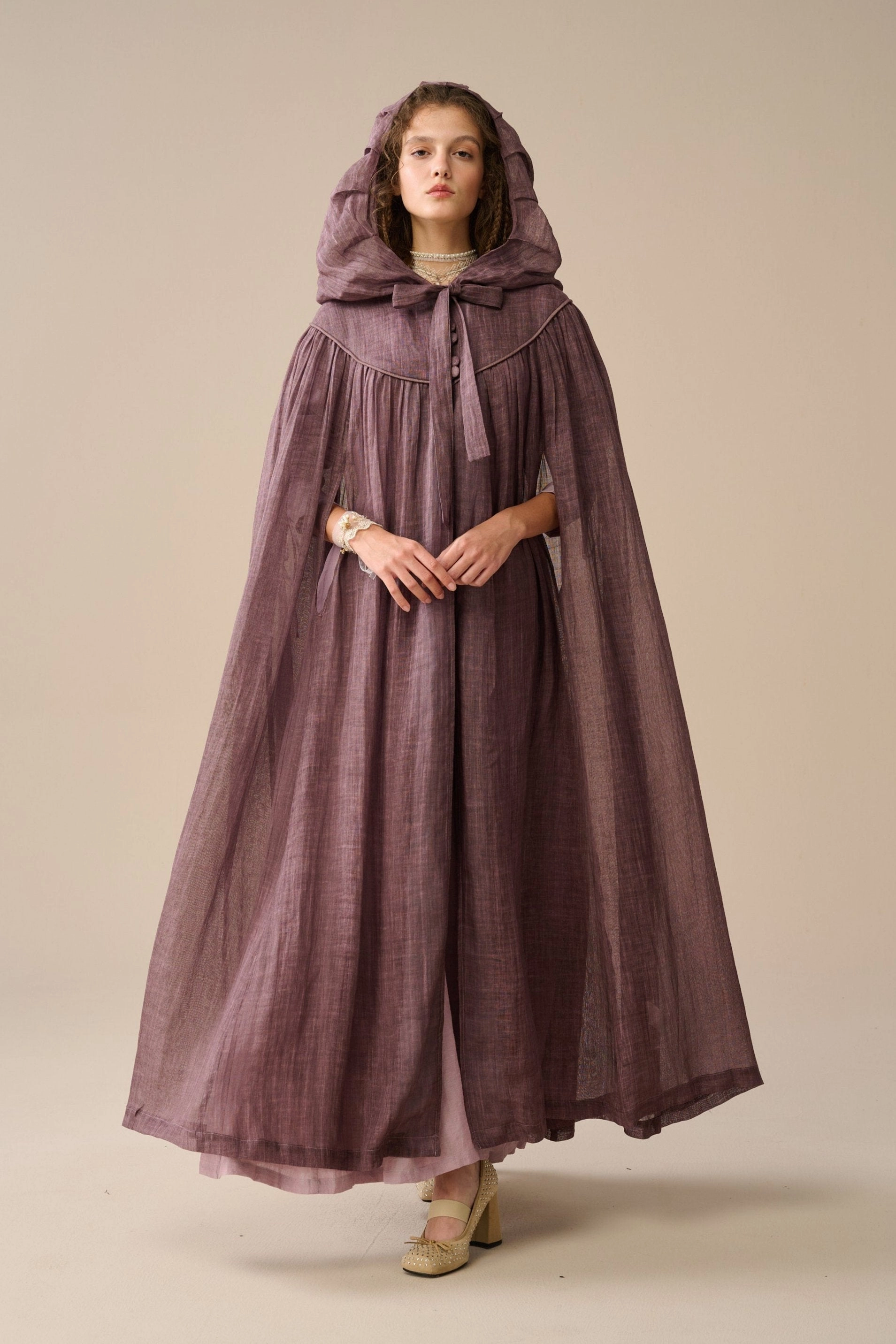 Venus 24 | Fairy Linen Hooded Cloak Wide Hemline
