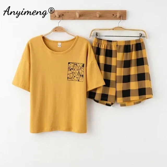 VenusFox Hot Sleeveless Two Piece Set Summer Green Silk Pajama Sets for Women Cotton PJS Fashion Soft Sleepwear Korean Kawaii Nightwear