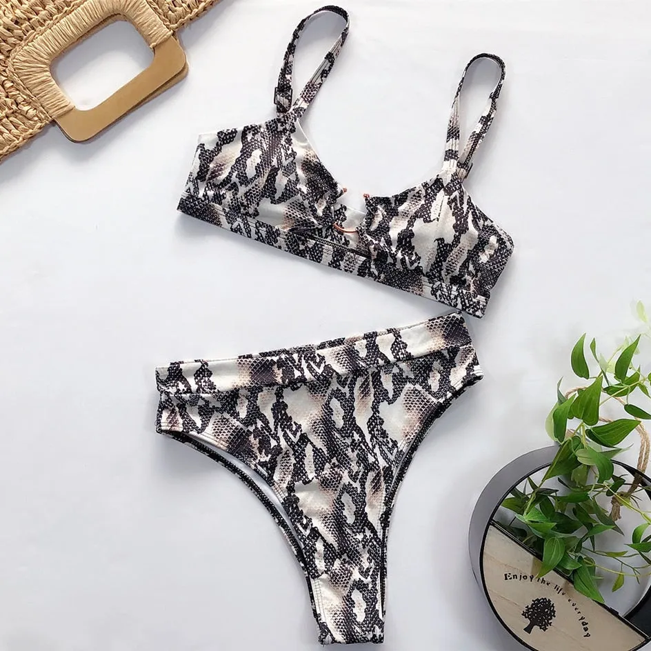 VenusFox Sexy Swimsuit Women High Waist Bikini  Micro High Leg Swimming Suit for Bathing Suit Snake Print Swimwear Women 2020 Bikinis Set