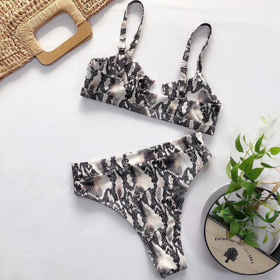 VenusFox Sexy Swimsuit Women High Waist Bikini  Micro High Leg Swimming Suit for Bathing Suit Snake Print Swimwear Women 2020 Bikinis Set