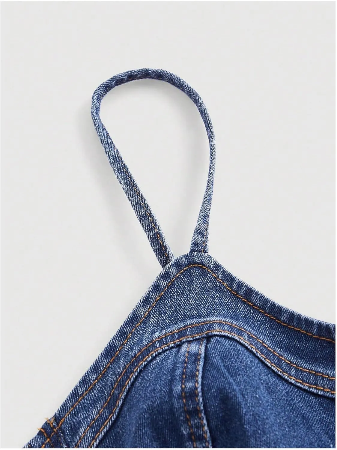 Verdusa Women's Zipper Sweetheart Neck Denim Crop Cami Tops Spaghetti Strap Jean Top Bustier