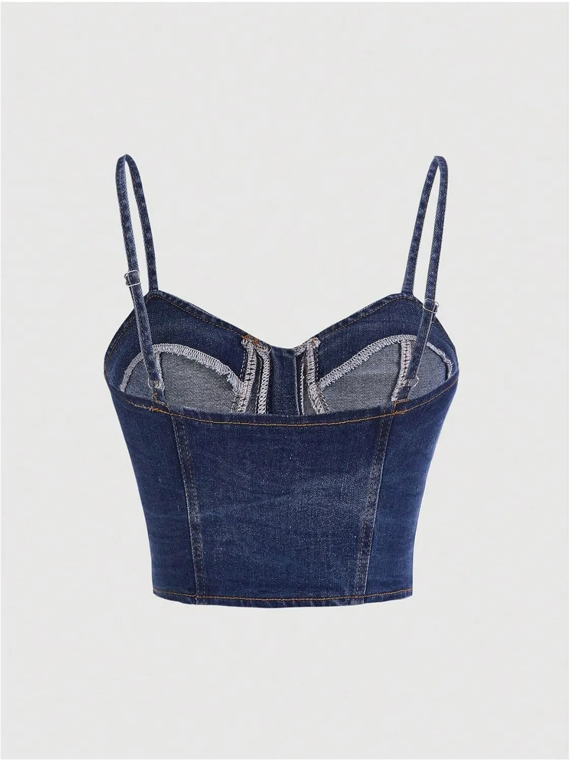 Verdusa Women's Zipper Sweetheart Neck Denim Crop Cami Tops Spaghetti Strap Jean Top Bustier